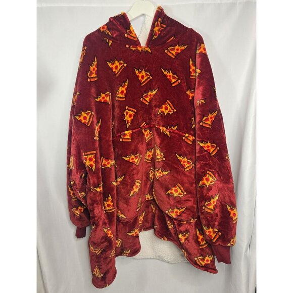 THE OODIE Adult Oversized Hoodie Blanket Fleece Sherpa Pizza Print- ONE SIZE - Picture 3 of 14
